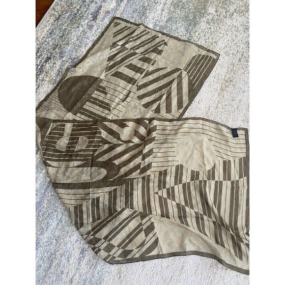 Yoshie Inaba Accessories - Yoshie Inaba Silk Scarf Ivory Green Design Rectangle Floral Leaves Organic